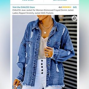 NWOT— Distressed Frayed Denim Jacket